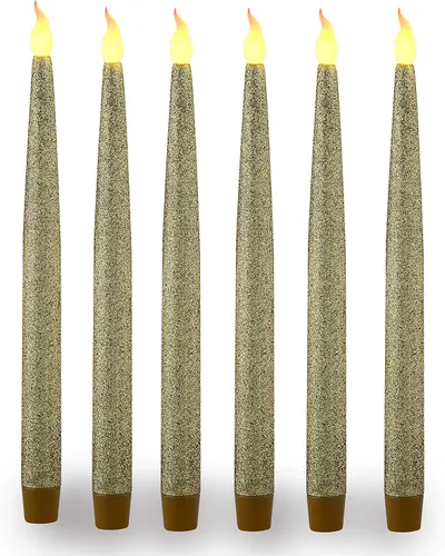 Miniatura 14 de FURORA LIGHTING Velas LED cónicas blancas con soportes dorados, paquete de 2 con temporizador de 5/19, elegante brillo sin llama para decoración