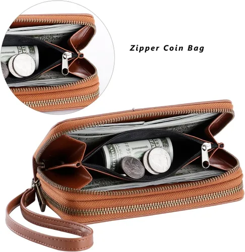 Miniatura 3 de HAWEE - Cartera para teléfono celular, con dos cierres y correa larga extraíble para la muñeca, para mujer