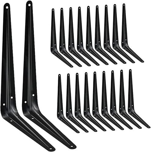 Paquete de 20 soportes de estante de 12 pulgadas, soporte de estante flotante de hierro negro resistente, soportes de estante decorativos estilo