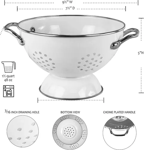 Miniatura 10 de Reston Lloyd Calypso Basics - Colador esmaltado con recubrimiento en polvo con base sólida, cesta coladora con asas, para pasta, bayas, verduras