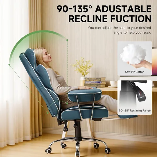 Miniatura 8 de COMHOMA Silla de juegos grande y alta con soporte lumbar de resorte de bolsillo, silla de oficina ergonómica con reposapiés, silla de escritorio Azul