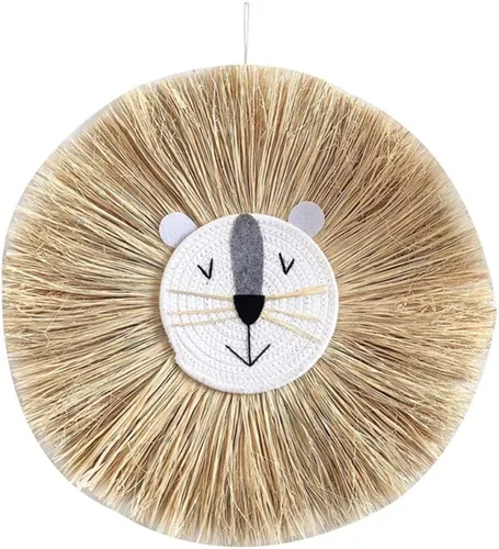 Miniatura 8 de Tapiz para colgar en la pared con cabeza de animal, tejido a mano para colgar en la pared, decoración de pared de dibujos animados, león, tigre, H