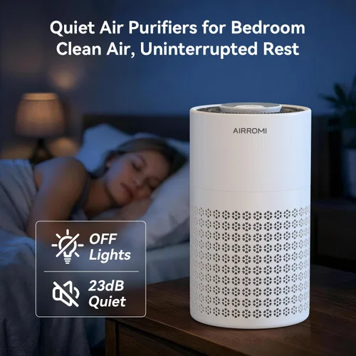 Miniatura 6 de Purificador de aire AIRROMI para dormitorio con filtro HEPA 3-en-1, purificador de aire para mascotas para el olor a orina de gato en el hogar
