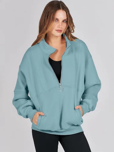 Miniatura 2 de ANRABESS Sudaderas de forro polar con media cremallera para mujer, de gran tamaño, con cremallera de un cuarto, ropa de moda para otoño de 2024