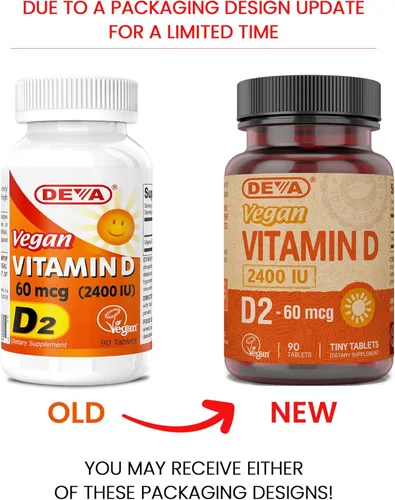 Miniatura 2 de DEVA Vitamina D2 vegana 60 mcg 2400 UI, suplemento de ergocalciferol sin ingredientes animales, 90 tabletas (paquete de 2)