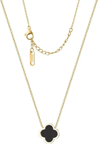 Collar único de trébol de cuatro hojas para mujeres y niñas, colgante de trébol de la suerte blanco, negro, azul, rojo, chapado en oro de 18