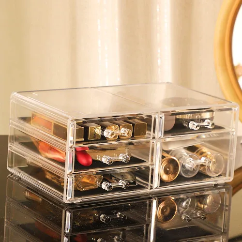 Miniatura 7 de Cq acrylic Paquete de 3 organizadores de maquillaje transparentes, apilables, 8 cajones, lindos organizadores de tocador para el clip de pelo
