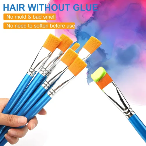 Miniatura 3 de Pinceles de pintura plana de 1 pulgada para pintura acrílica, 12 piezas de pinceles de pintura sintética grandes a granel con mango de madera