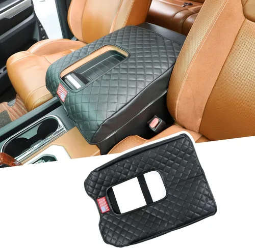 Miniatura 9 de Funda de Reposabrazos para Consola Central de Coche, Compatible con Toyota Tundra 2007-2021, Funda de Reposabrazos de Cuero Impermeable, Cojín Negro