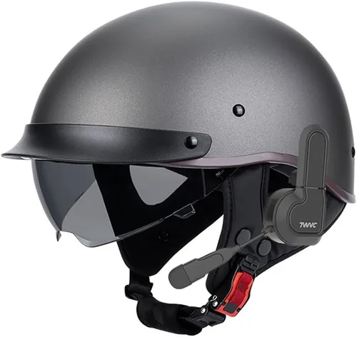 Miniatura 11 de Casco de motocicleta con Bluetooth, estilo alemán, casco abierto, aprobado por DOT, micrófono con altavoz integrado con visera retráctil