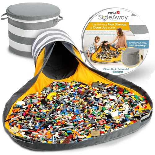 Miniatura 10 de Creative QT SlideAway Organizador de almacenamiento de juguetes y tapete de juego extra grande de 52 pulgadas, contenedores de almacenamiento Gris