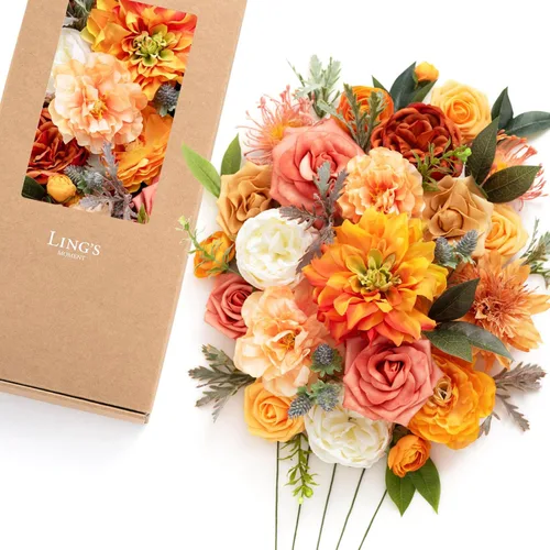 Miniatura 36 de Ling's moment Caja de Flores Falsas, Tallos de Vegetación Artificial Falsa Rosas de Espuma Dalia Hortensia de Seda Peonía Flor de Tela para Centros