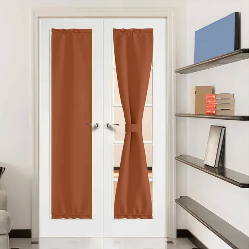Miniatura 185 de NICETOWN Cortinas opacas unicolor con aislamiento térmico para puerta francesa, granja, oscurecimiento de habitación, puertas y ventanas de Marrón