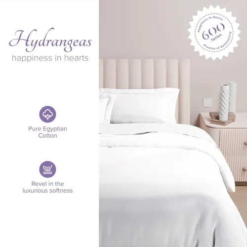 Miniatura 2 de Carressa Linen Funda de edredón tamaño King – 100% algodón egipcio serie 600 colección Hortensias, fundas de edredón (3 piezas, blanco), protector