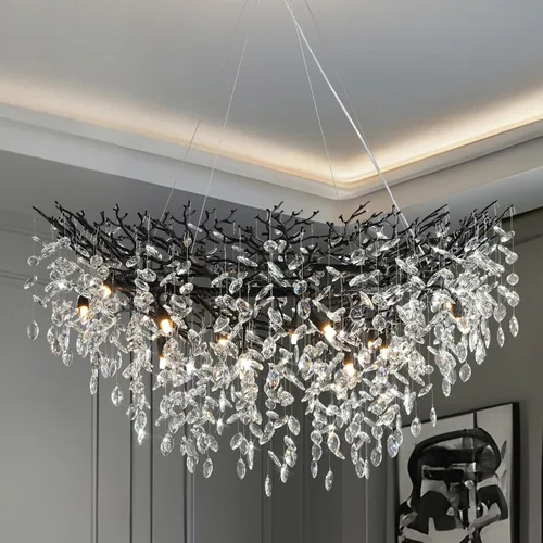 Miniatura 11 de YUYI Lámpara colgante de cristal de 8.3 pulgadas para isla de cocina, modernos candelabros de rama de árbol dorados, lámpara colgante redonda