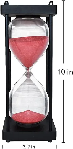 Miniatura 5 de Temporizador de reloj de arena de 60 minutos, marco de madera negro, temporizador de arena decorativo (arena roja, tamaño grande)