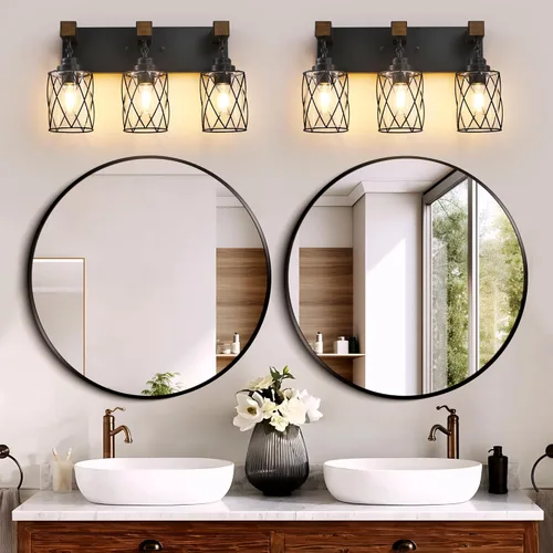 Miniatura 3 de Accesorios de iluminación de baño de granja, lámpara de tocador de baño de 3 luces con pantalla de metal y vidrio, accesorios de iluminación
