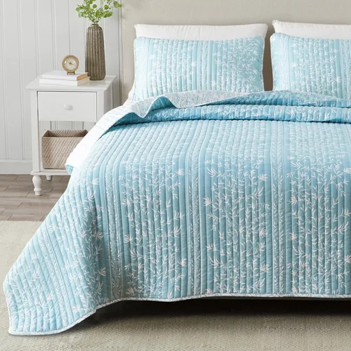 Miniatura 9 de Great Bay Home - Juego de colcha floral tamaño Full/Queen con fundas, juego de ropa de cama azul floral, para todas las estaciones, colcha ligera 06