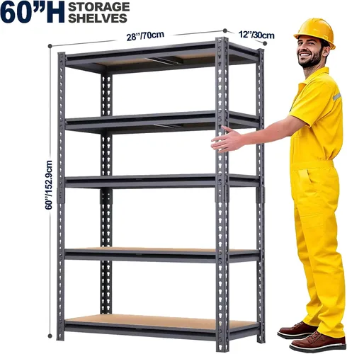 Miniatura 3 de Estantería de garaje, estantes de almacenamiento de metal de 2400 libras, estante resistente de 12 x 28 x 60 pulgadas, estante ajustable, estantes