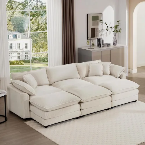Miniatura 17 de Aoowow Sofá de dos plazas de pana, modernos sofás de nube de 2 plazas para sala de estar, sofás modulares de nube seccionales con asiento profundo