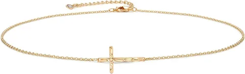 Miniatura 117 de Fettero - Collar con dije de cruz de fe, chapado en oro de 14 K, cadena fina, minimalista, simple, pequeña, para oración, regalo de joyería religiosa