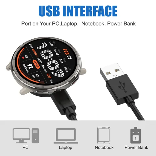 Miniatura 6 de Cable de carga Amazfit Bip 6, cable de carga de repuesto para Amazfit Bip 6, Active 2 SmartWatch de 3.3 pies (negro)