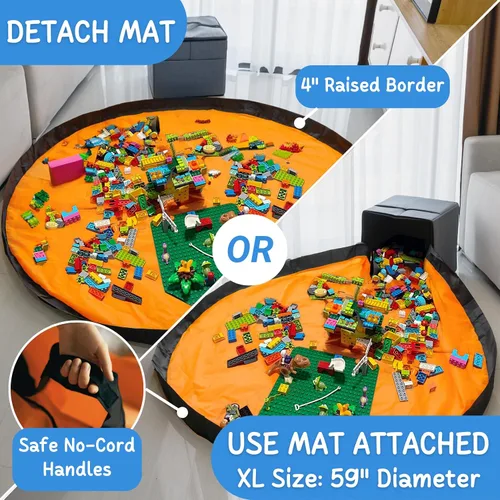 Miniatura 7 de Organizador de almacenamiento de juguetes XL con tapete de juego, bolsa de almacenamiento/caja para niños, niñas, guardería, sala de juegos, canasta