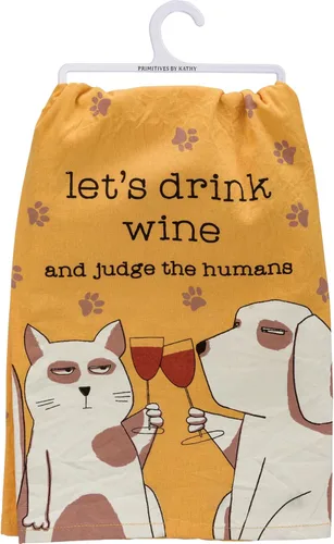 Primitives by Kathy Juego de toallas de cocina de algodón, diseño de gato y perro, decoración de cocina/baño, toallas de té, 28 x 28 pulgadas,