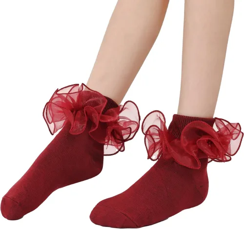 Miniatura 2 de Dicry Calcetines de doble encaje con volantes grandes para bebés y niños pequeños