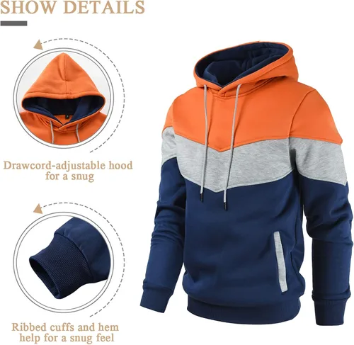 Miniatura 4 de Gesean - Sudadera con capucha de manga larga para hombre, diseño de bloque de color, estilo casual, con bolsillo