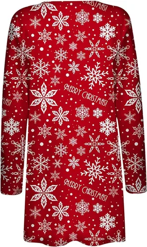 Miniatura 2 de ZEFOTIM Cárdigan de Navidad para mujer 2024, casual, ligero, frente abierto, cárdigan largo, divertido copo de nieve, estampado de Papá Noel, tops