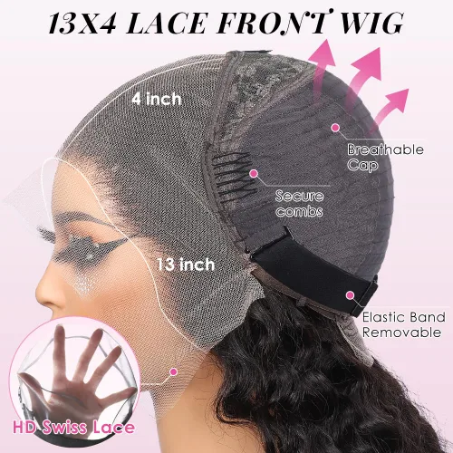 Miniatura 5 de Pelucas de encaje frontal de 13 x 4, transparentes HD, cabello humano prearrancado, línea capilar con abuelitos, densidad 200, ondas de agua