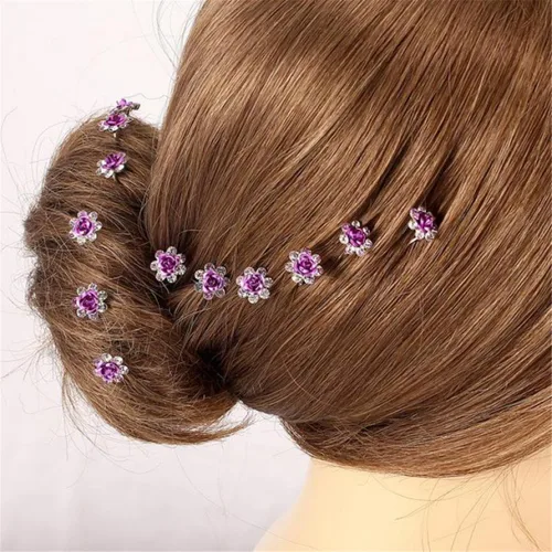 Miniatura 8 de 20pcs Rhinestone Rose Flower Hair Bobby Pin Crystal Bride Wedding Metal Clip de pelo Decoración U forma joyería accesorios, Cabello de cristal