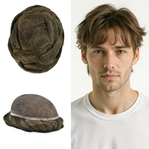Miniatura 129 de PUNRU HAIR Completo Swiss Lace Toupee para hombres Sistema de cabello humano real Sistema de reemplazo de cabello humano para hombre Toupee