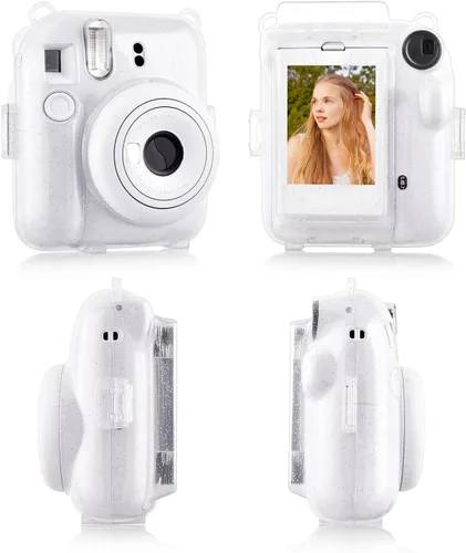 Miniatura 3 de Rieibi Funda transparente compatible con Fuji Instax Mini 12 – Funda con purpurina para cámara instantánea Fujifilm Instax Mini 12 con bolsillo