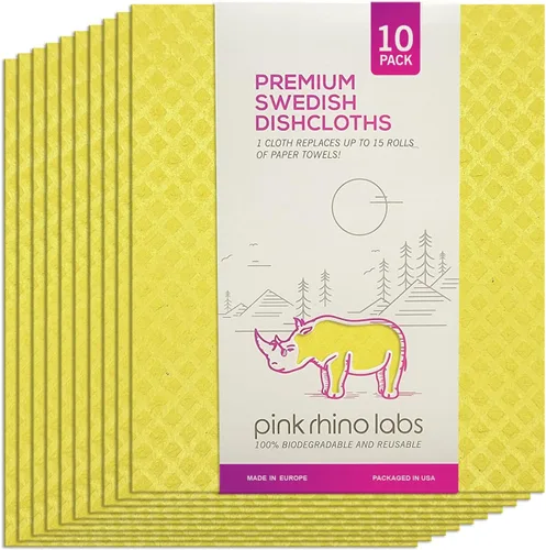 Miniatura 9 de Paños de cocina suecos – Toallas de cocina reutilizables ecológicas – Paquete de 10 paños de limpieza para platos, encimeras y superficies – Surtido