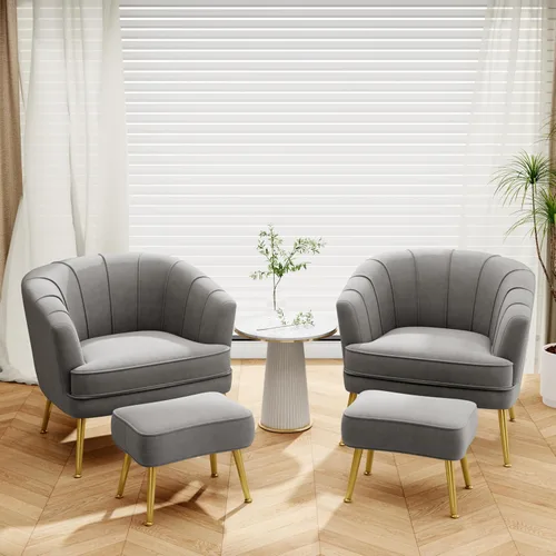 Miniatura 3 de Sillas decorativas de terciopelo con otomana para sala de estar, dormitorio, oficina, ocio, tapizadas, sofá individual, silla con brazo, cómoda Gris