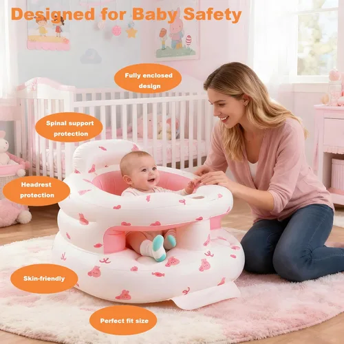 Miniatura 3 de EXBEPE Asiento de bebé inflable engrosado, silla de bebé inflable de 3 a 36 meses con bandeja, silla de alimentación infantil con soporte