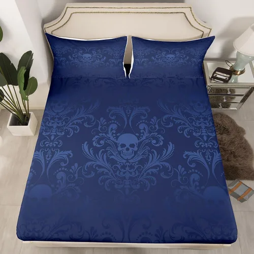 Miniatura 22 de Sábanas de cama góticas de damasco para adultos, sábana bajera ajustable victoriana antigua, sábanas góticas florales vintage, juego de ropa de cama