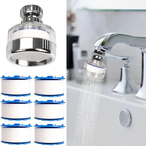 Miniatura 10 de Juego de 3 filtros de agua para fregadero y 18 elementos de filtro, filtro de grifo de fregadero giratorio de 360°, filtro de fregadero de baño que