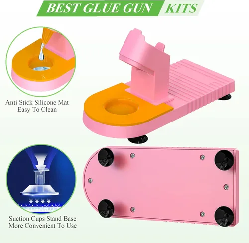 Miniatura 4 de MONVICT - Kit de pistola de pegamento caliente rosa, pistola de pegamento mini con soporte de ventosas y alfombrilla antiadherente de silicona