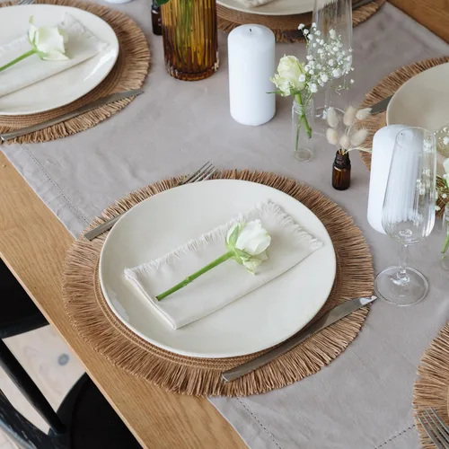 Miniatura 7 de Juego de 6 manteles individuales decorativos bohemios con servilletas con textura de lino a juego - Hermosa decoración natural que realza tu comedor
