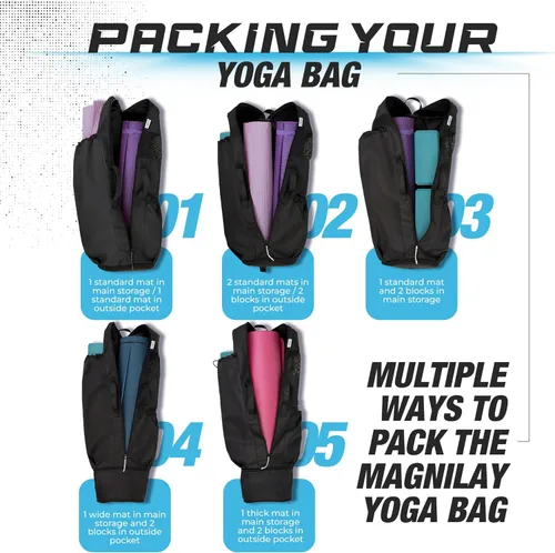 Miniatura 7 de MAGNILAY Bolsa para esterilla de yoga, para mujeres y hombres, bolsa de yoga con bolsillos y correa ajustable, soporte para esterilla de yoga, se