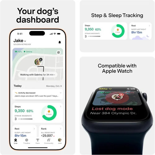 Miniatura 3 de Nuevo Collar Rastreador Inteligente para Perros de la Serie Fi 3+ [Miembrosía de 12 Meses Incluida] Rastreador GPS para Perros con Monitoreo