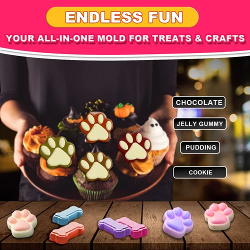 Miniatura 8 de 3 moldes de silicona de pata de cachorro y hueso, molde antiadherente para dulces, moldes reutilizables para cubitos de hielo para perros 3 moldes