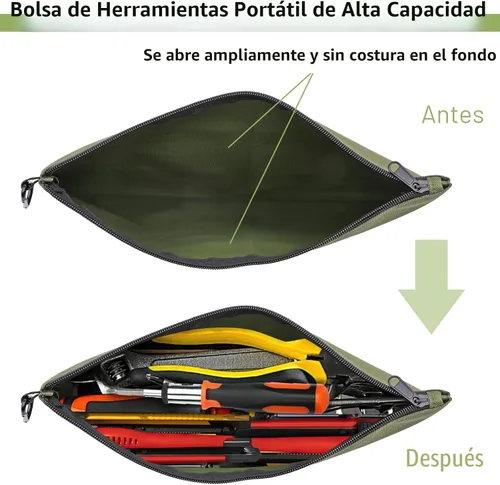 Miniatura 4 de Paquete de 3 bolsas de herramientas con cremallera, bolsa de herramientas de alta calidad, organizador de almacenamiento multiusos con mosquetón