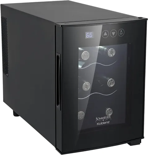 Koblenz EVFK-06 - Refrigerador y enfriador de 6 botellas, enfriador de vino termoeléctrico con pantalla digital y controles táctiles, color negro,