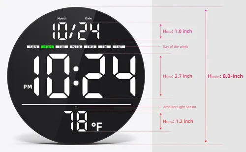 Miniatura 3 de Reloj de pared digital con gran pantalla LED, fecha, temperatura, brillo automático Pequeño reloj [ENCHUFE] Reloj de pared eléctrico moderno