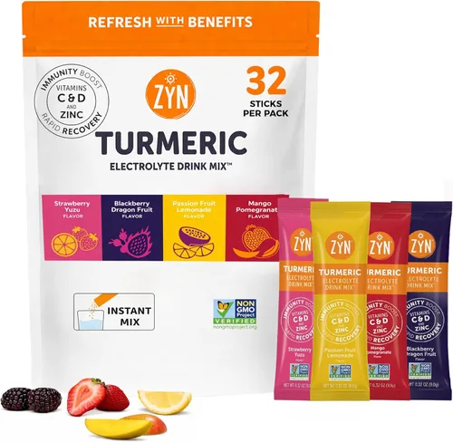 ZYN Paquetes de Mezcla de Bebida de Electrolitos para Hidratación, Polvo de Electrolitos, Paquetes de Hidratación con Cúrcuma Curcumina, Vitamina C