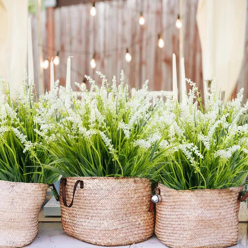 Miniatura 4 de 12 paquetes de plantas artificiales para exteriores, flores resistentes a los rayos UV, plantas de césped alto falsas, arbustos tropicales Blanco